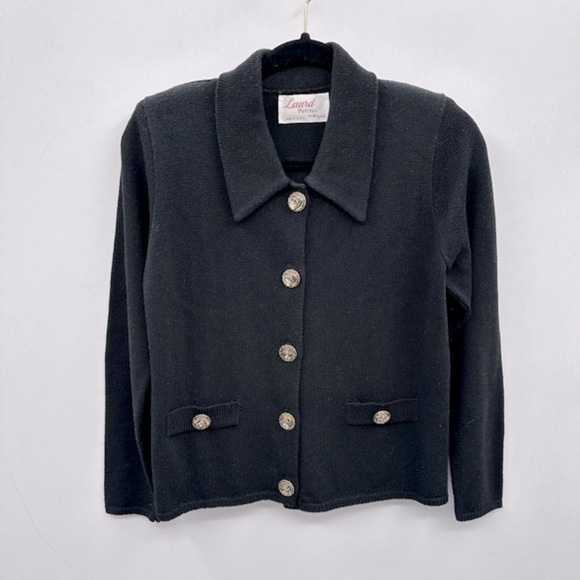 laura petites Sweaters - Laura petites vintage black gold button quiet luxury classic sweater blazer SM